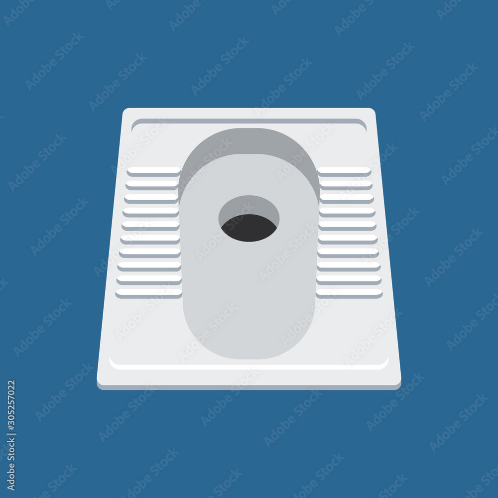 Squat toilet bowl or Asian style floor level toilet isolated on blue