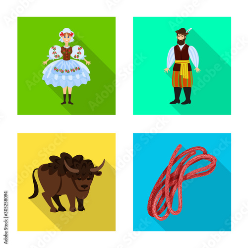 Vector illustration of traditional and tour symbol. Set of traditional and landmarks stock vector illustration.