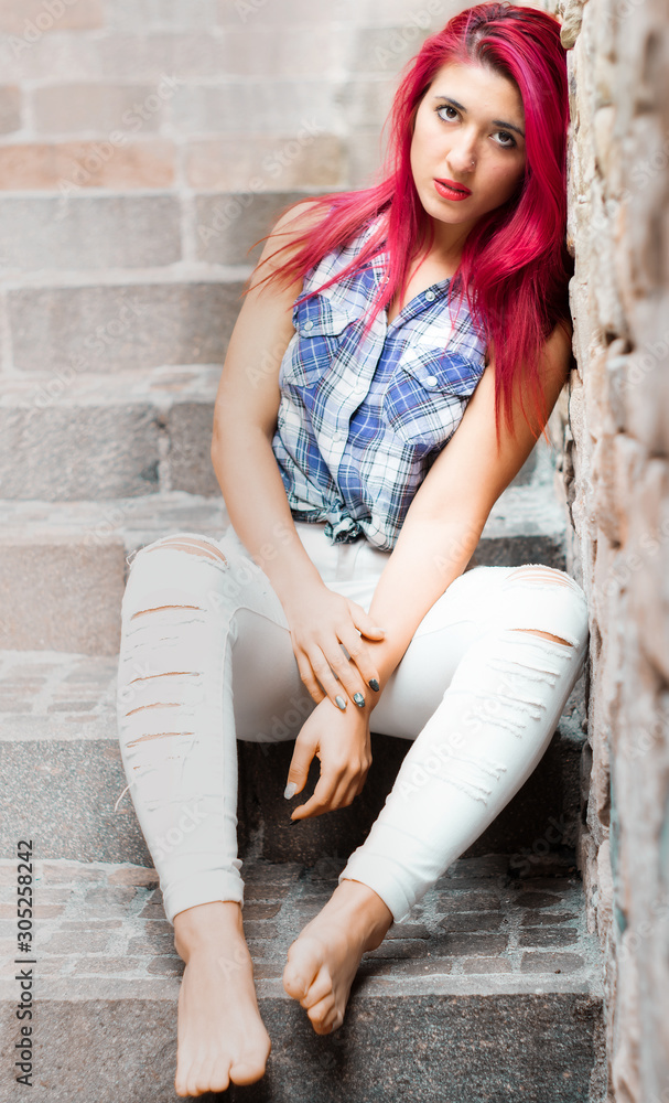 A beautiful girl with colored hair A beautiful girl with colored hair