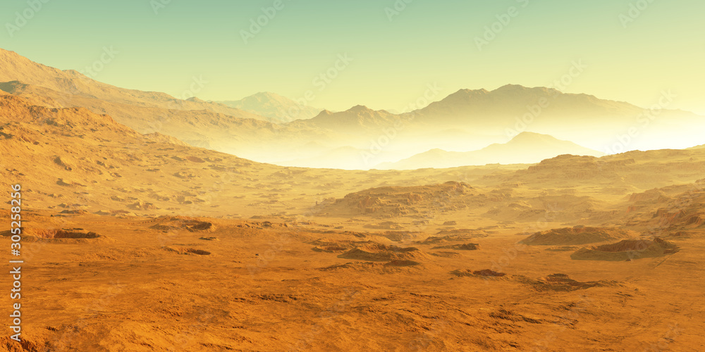 Cold desert on Mars. Martian Landscape