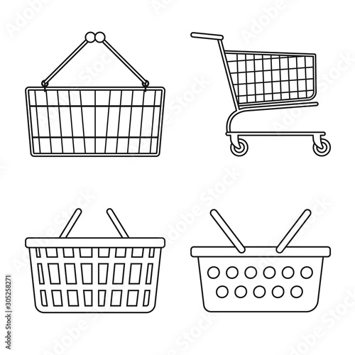Isolated object of pushcart and shopping logo. Collection of pushcart and cart vector icon for stock.