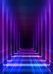 Empty dark abstract background. Background of an empty show scene. Glow of neon lights on an empty stage.
