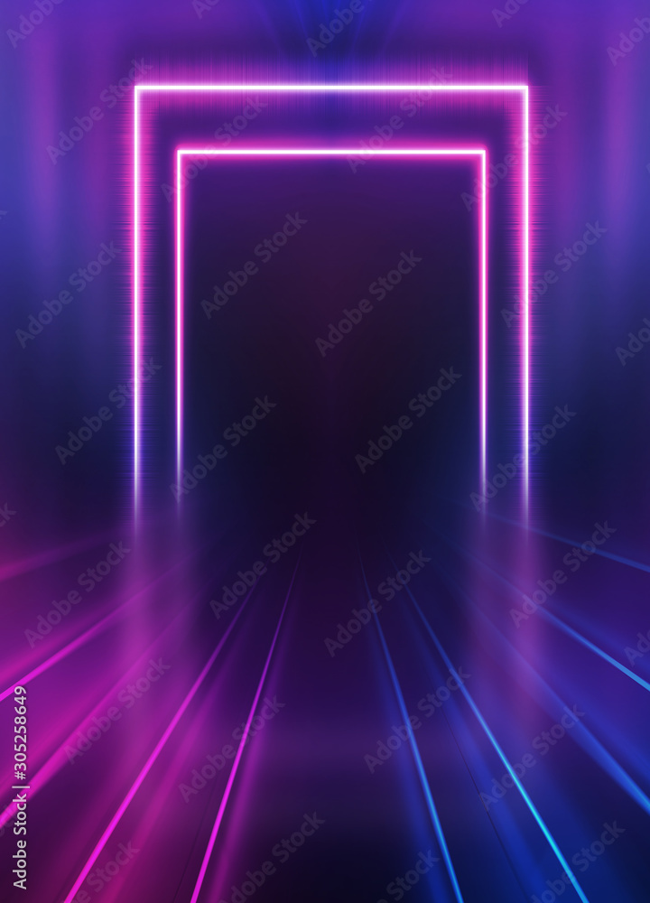 Empty dark abstract background. Background of an empty show scene. Glow of neon lights on an empty stage. Empty dark abstract background. Background of an empty show scene. Glow of neon lights on an empty stage.