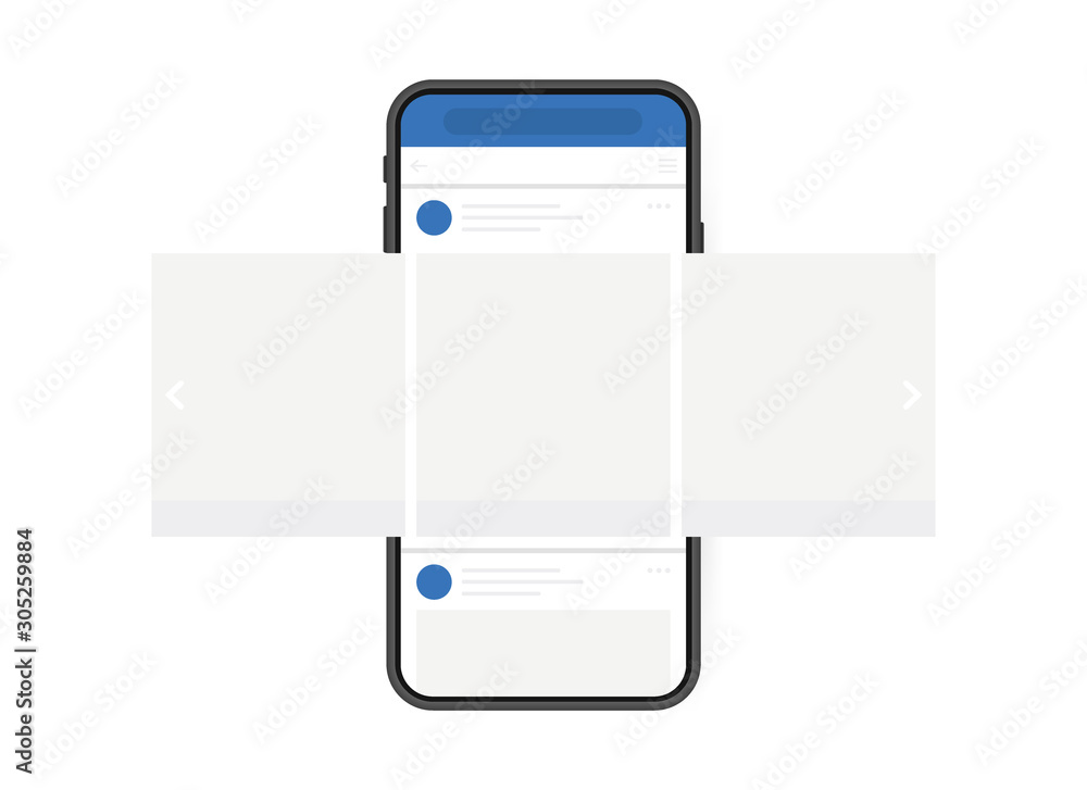 Social media design concept. Smartphone with interface carousel post on social network. Modern flat style vector illustration Social media design concept. Smartphone with interface carousel post on social network. Modern flat style vector illustration