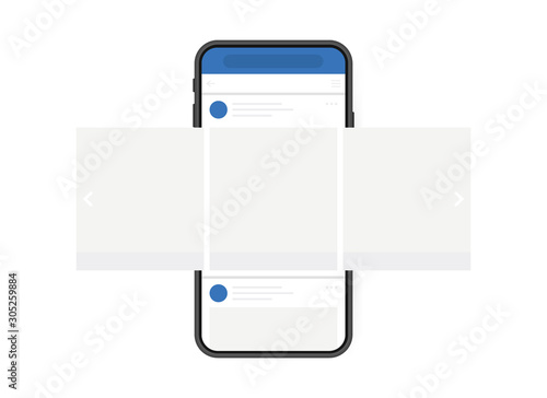 Social media design concept. Smartphone with interface carousel post on social network. Modern flat style vector illustration