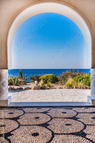 Kalithea Springs Therme Beautiful Arch with Sea View, Rhodes,Greece photo