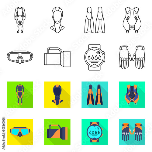 Isolated object of diving and water sign. Collection of diving and scuba vector icon for stock.