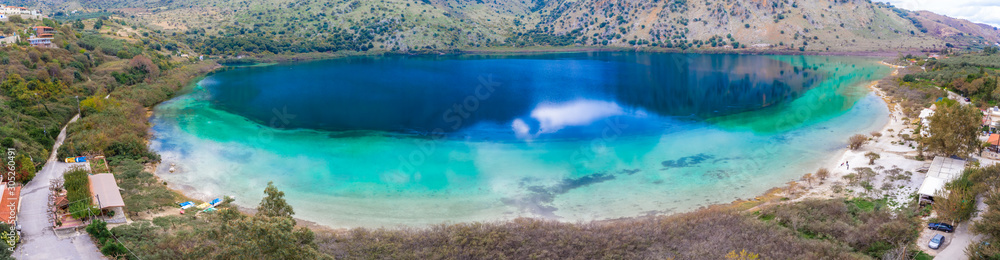 Panorama of the natural lake Kournas at Chania, Crete