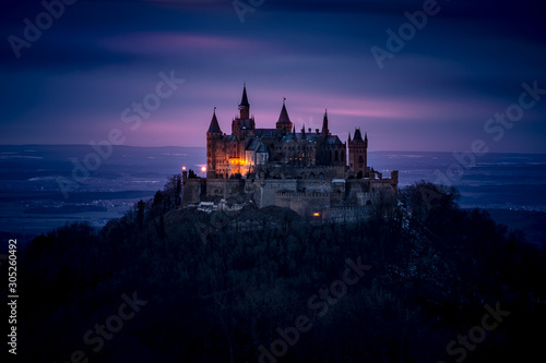 Night View of Hohenzollern Castle in the Swabian Alps - Baden-Wurttemberg, Germany