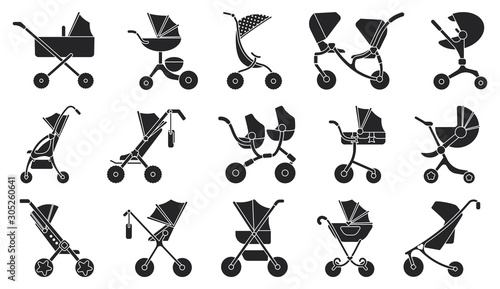 Baby carriage black vector set icon.Illustration of isolated black icon stroller for newborn.Vector illustration baby pram.
