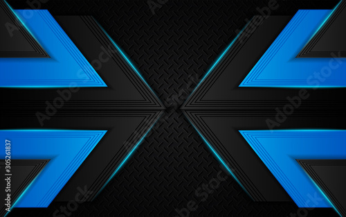 Abstract metallic blue and black on hexagon pattern, frame design innovation technology concept layout background. Vector template for use element cover, banner, wallpaper, presentation, flyer