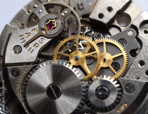 close up of vintage watch mechanism gears