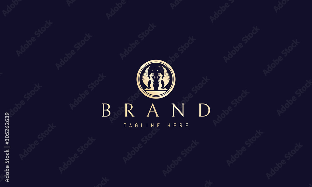 Vector golden logo on which an abstract image of angels. Vector golden logo on which an abstract image of angels.