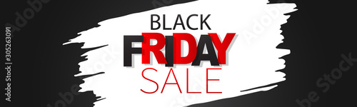Black Friday sale banner. Website or newsletter header. Special offer discount. Dark background with paint brush stroke. Vector illustration.