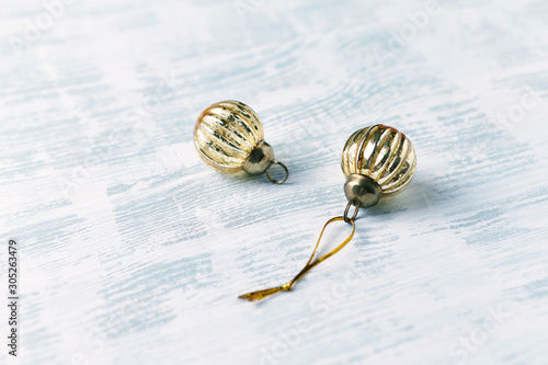 Wallpaper Mural Christmas ornaments on bright wooden background. Close up. Copy space.  Torontodigital.ca