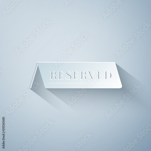 Paper cut Reserved icon isolated on grey background. Paper art style. Vector Illustration
