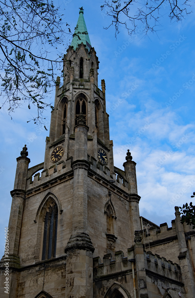 The spire and turrets of Powerhouse Christ Church, in Doncaster, South Yorkshire 
