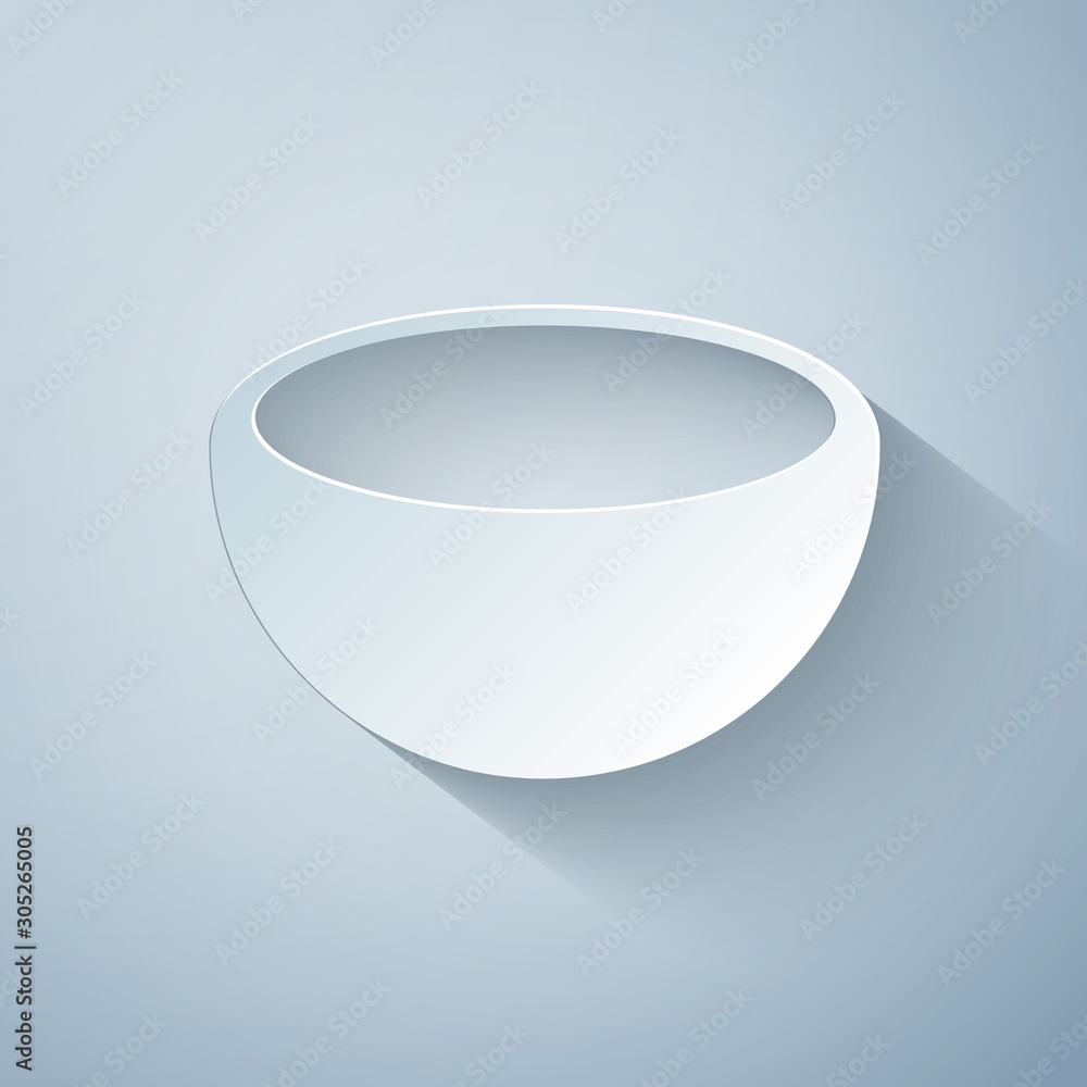 Paper cut Bowl icon isolated on grey background. Paper art style. Vector Illustration Paper cut Bowl icon isolated on grey background. Paper art style. Vector Illustration