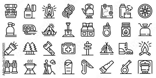 Survival icons set. Outline set of survival vector icons for web design isolated on white background