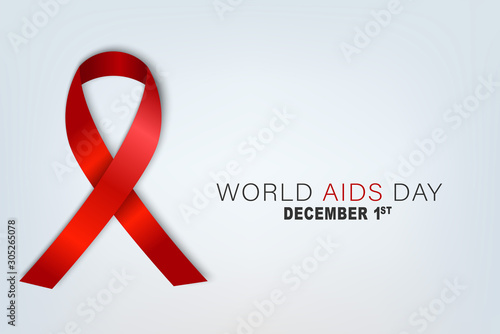 World AIDS day banner. Realistic red awarness ribbon. Vector illustration.