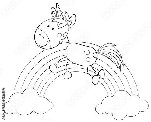 Niedliches Einhorn auf Regenbogen - Vektor-Illustration