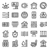 Climate control systems icons set. Outline set of climate control systems vector icons for web design isolated on white background