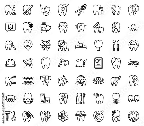 Tooth restoration icons set. Outline set of tooth restoration vector icons for web design isolated on white background