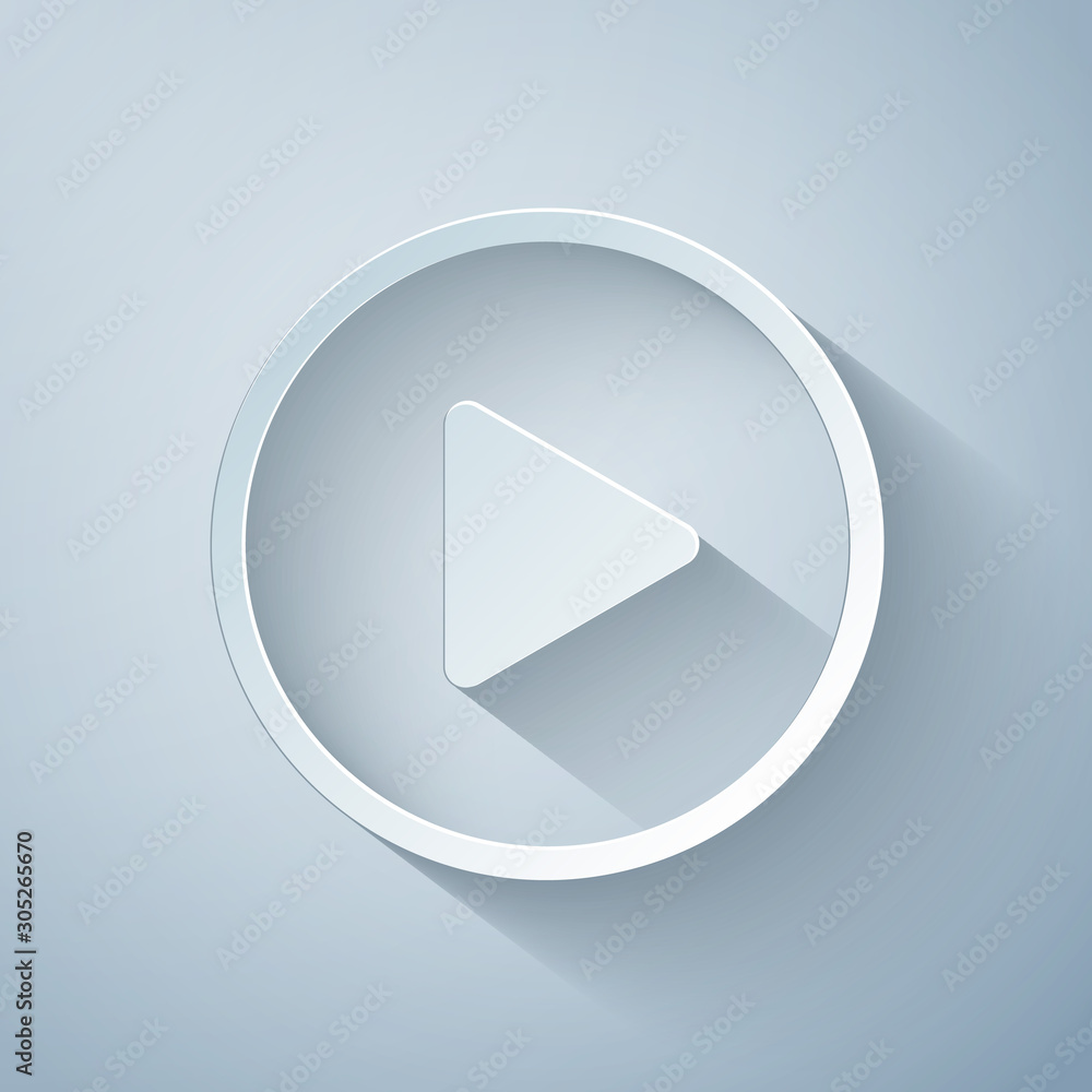 Paper cut Play icon isolated on grey background. Paper art style. Vector Illustration Paper cut Play icon isolated on grey background. Paper art style. Vector Illustration