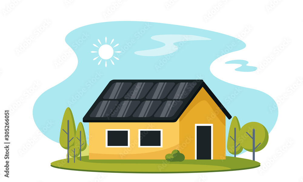 eco solar panel house isolated