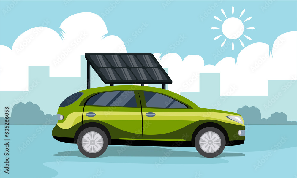 eco electric car with solar panels