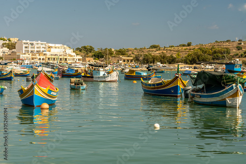 view of the harbor with boats, of marsaxlokk on malta © Alexander