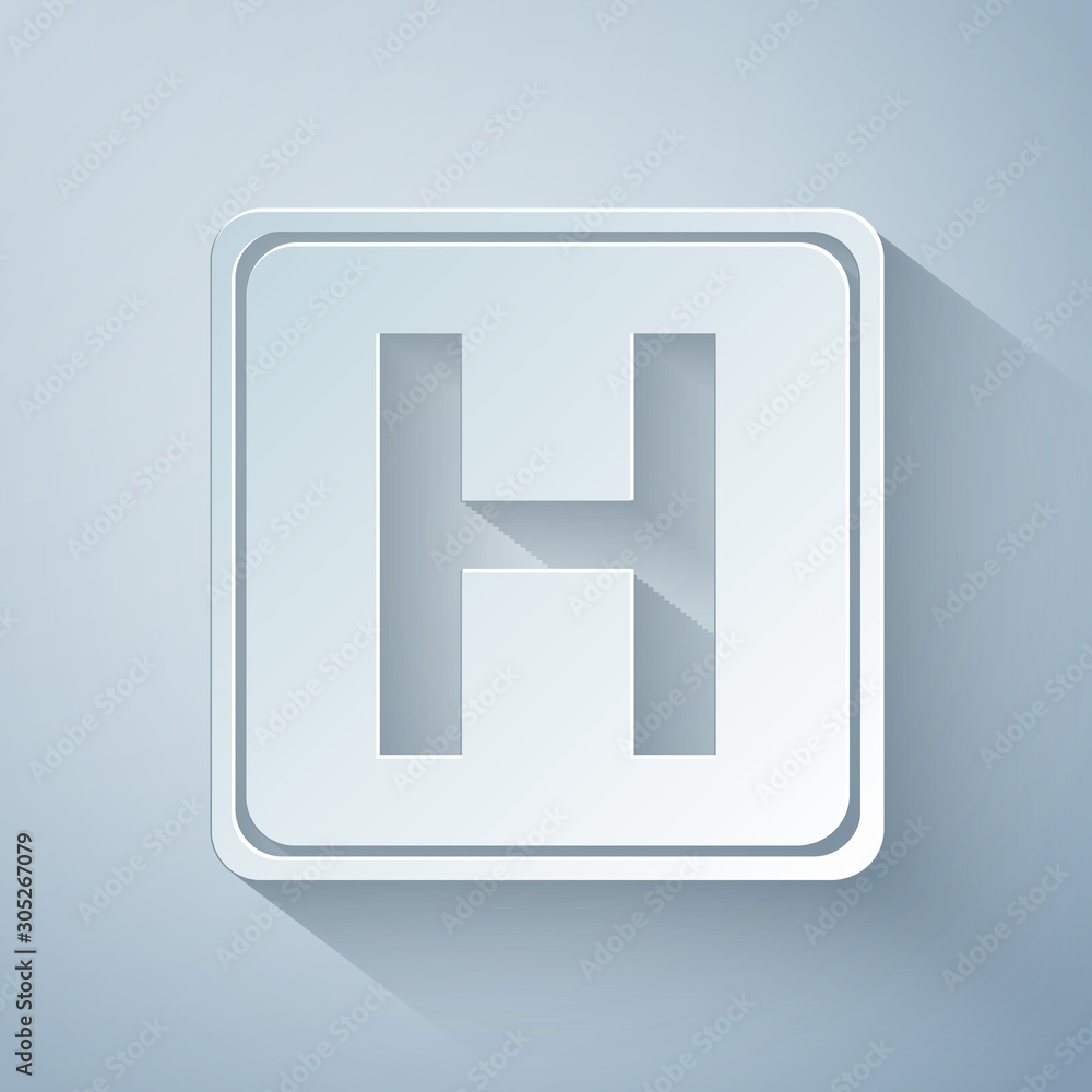 Paper cut Hospital sign icon isolated on grey background. Paper art style. Vector Illustration Paper cut Hospital sign icon isolated on grey background. Paper art style. Vector Illustration