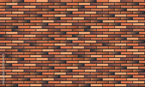 Red brick wall seamless vector illustration.