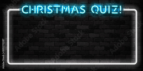 Vector realistic isolated neon sign of Christmas Quiz frame logo for template decoration and invitation covering on the wall and transparent background. Concept of Merry Christmas and Happy New Year.