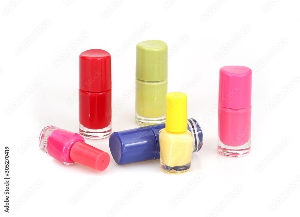 Nail polishes bottles isolated on white background Nail polishes bottles isolated on white background