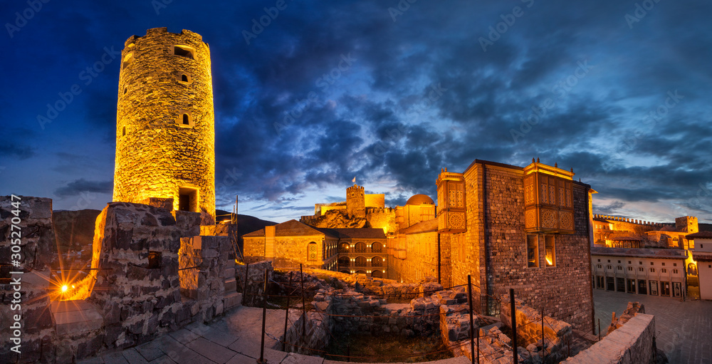 Fototapeta premium Panorama of a beautiful night city with dark sky