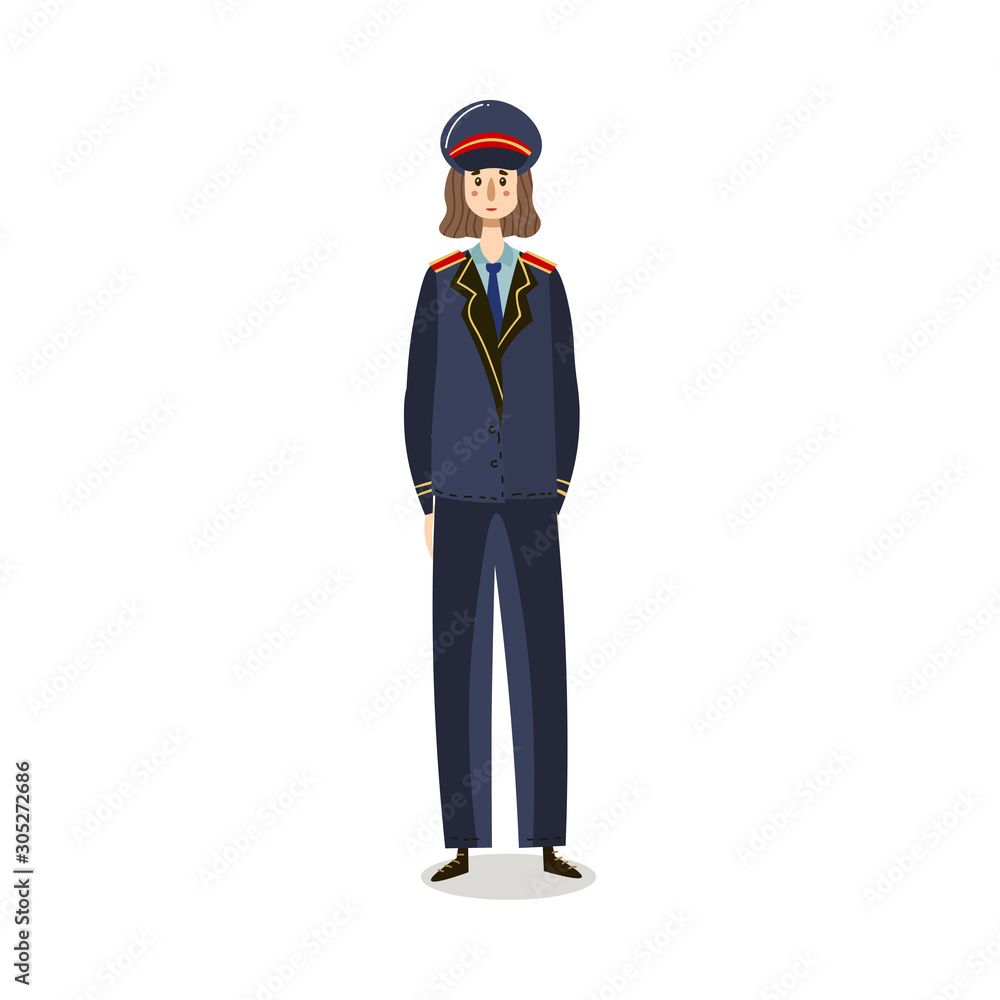 Hand drawn woman in military uniform working in police illustration Hand drawn woman in military uniform working in police illustration