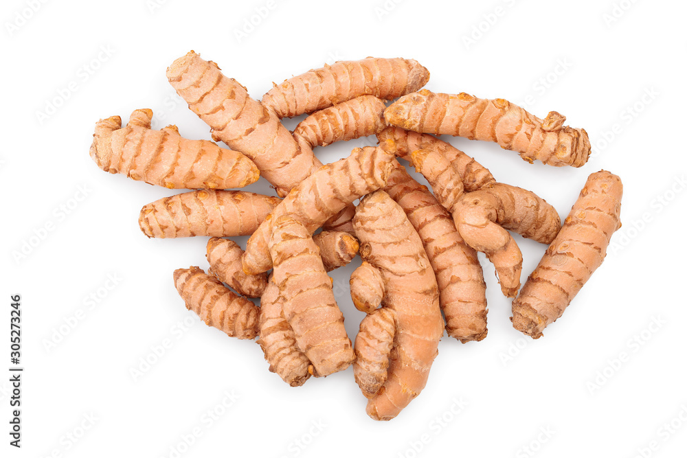 turmeric root isolated on white background. Top view. Flat lay turmeric root isolated on white background. Top view. Flat lay
