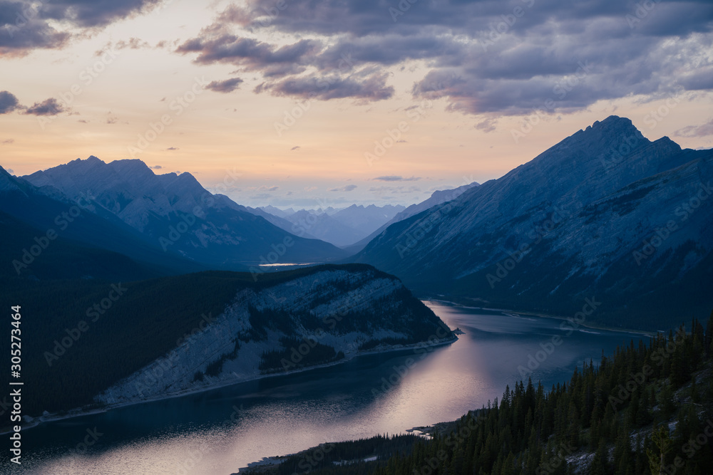 Sunset with the Peaks Rising Above Spray Lakes Reservoir Sunset with the Peaks Rising Above Spray Lakes Reservoir