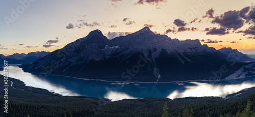 Sunset with the Peaks Rising Above Spray Lakes Reservoir  © marknortona