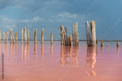Pink lake in Crimea used in fangotherapy(mud treatment)