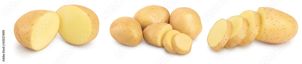 Young potato isolated on white background. Harvest new. Set or collection Young potato isolated on white background. Harvest new. Set or collection