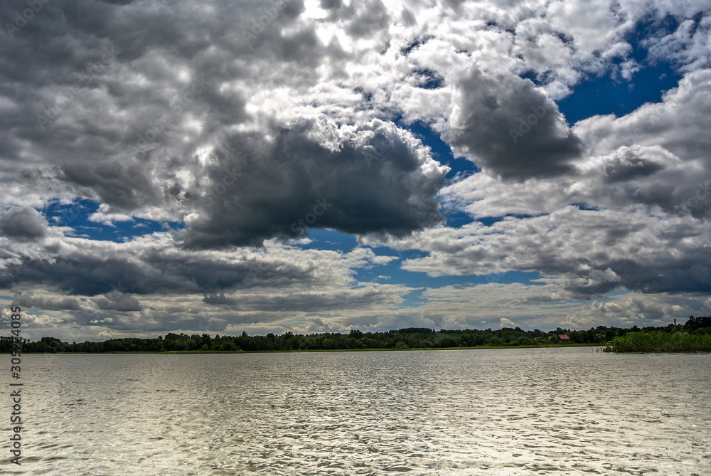 Gloomy clouds over the lake Dagda, Latvia.