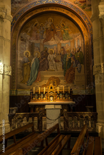 Lourdes, France, June 24 2019: Interior of the Rosary Basilica in Lourdes, France.