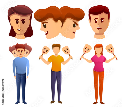 Bipolar disorder icons set. Cartoon set of bipolar disorder vector icons for web design