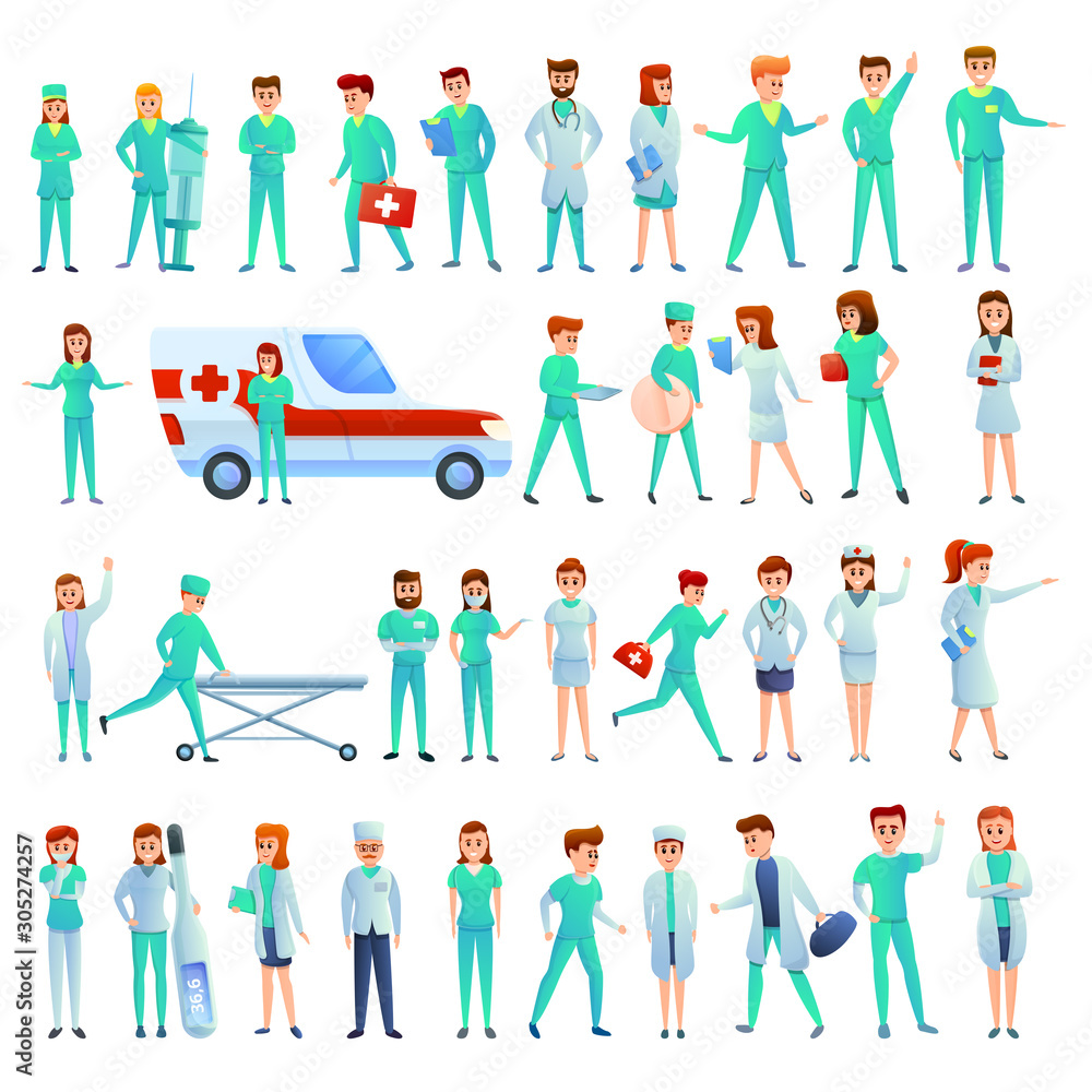 Nurse icons set. Cartoon set of nurse vector icons for web design