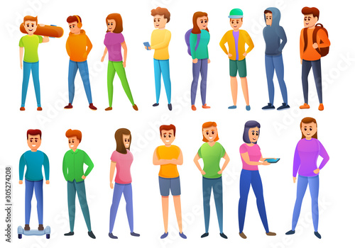 Adolescent icons set. Cartoon set of adolescent vector icons for web design