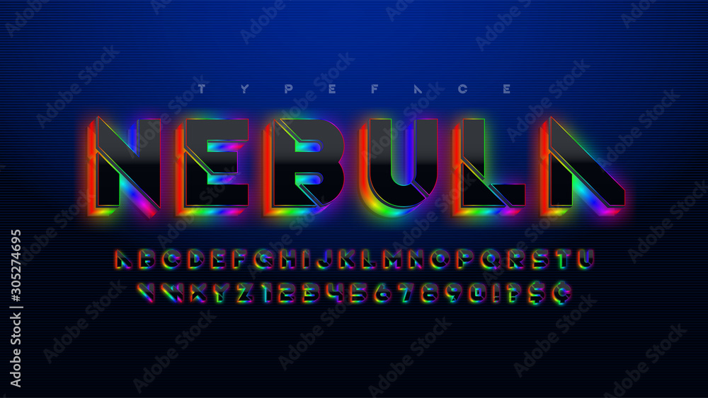 Stencil futuristic sci-fi alphabet, extra glowing space design