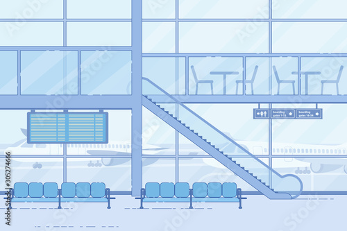 Modern Airport Waiting, Lounge Zone Flat Vector
