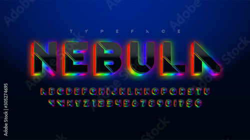 Stencil futuristic sci-fi alphabet, extra glowing space design